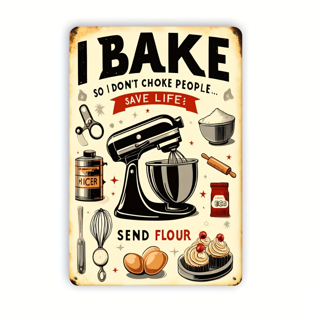 Kitchen Baking Quotes - Vintage Baking Humor Metal Sign, “Therapeutic