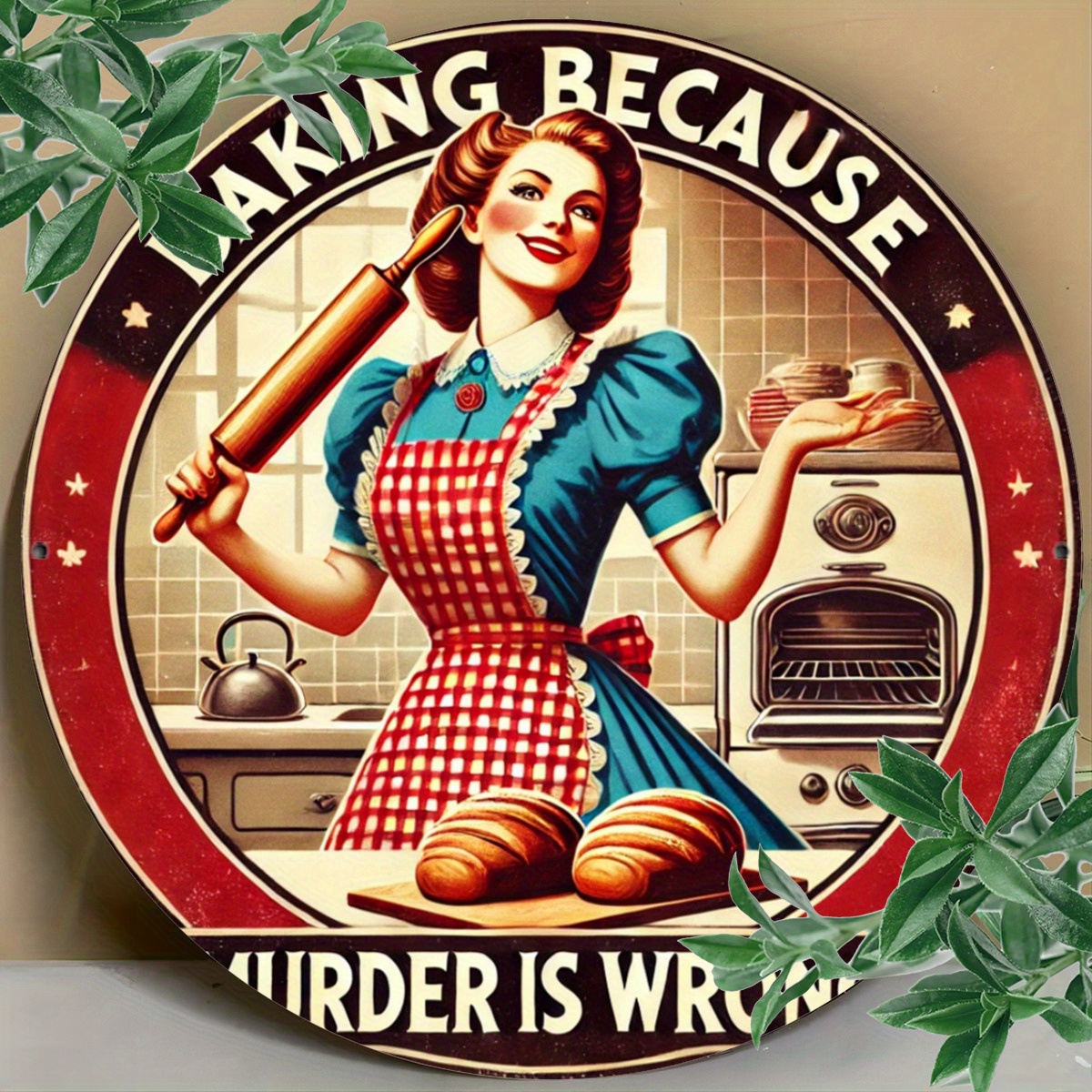 Kitchen Baking Quotes - Vintage Lady Baking Aluminum Sign 