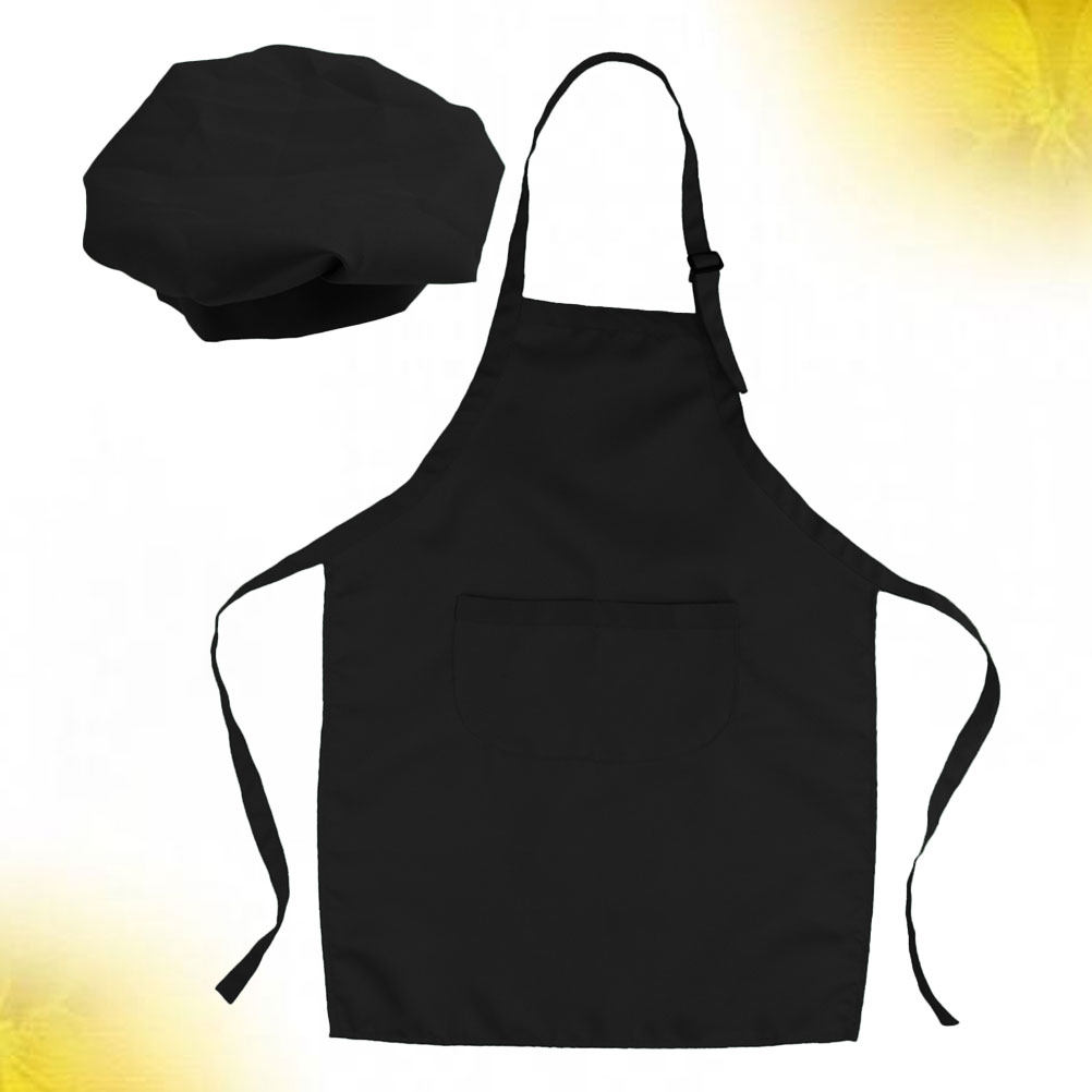 Baking Kitchen Kids - 1Set Children Apron Hat Set Black
