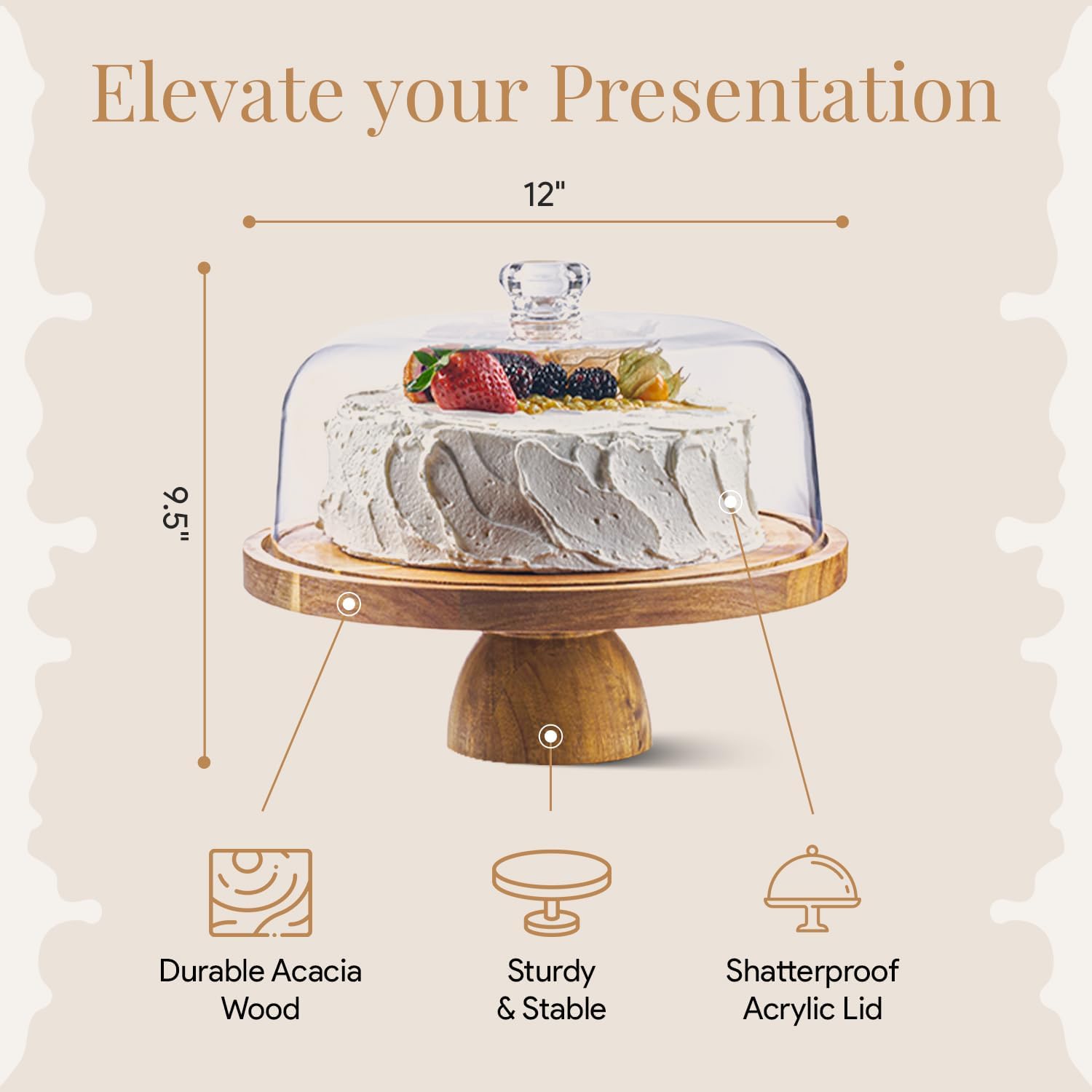 Acacia Wood Cake Stand with Do - Cake Board Round recension och pris