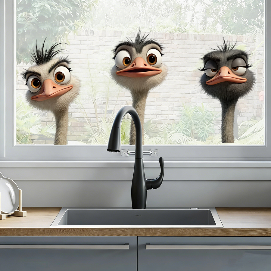 3Pcs Cartoon Ostrich Window De - Kitchen Uncle recension och pris