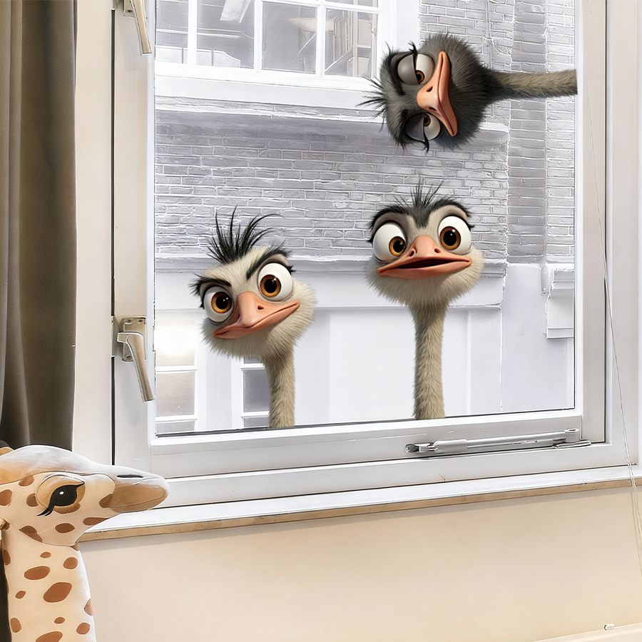 3Pcs Cartoon Ostrich Window De - Kitchen Uncle recension och pris