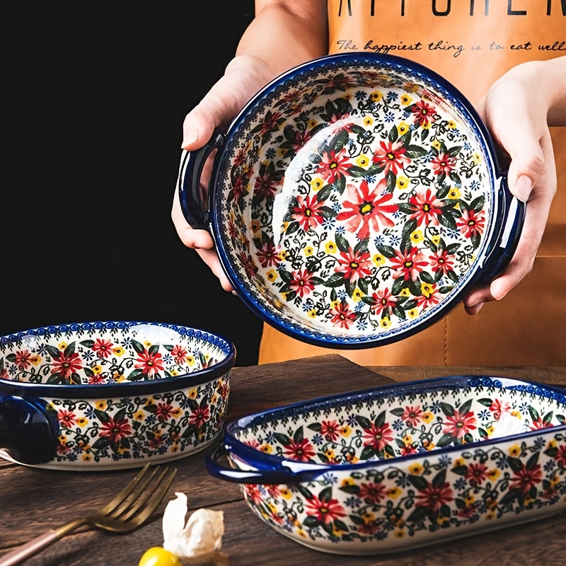 1pc,Floral ceramic baking tray - Kitchen Baking Must Haves recension och pris